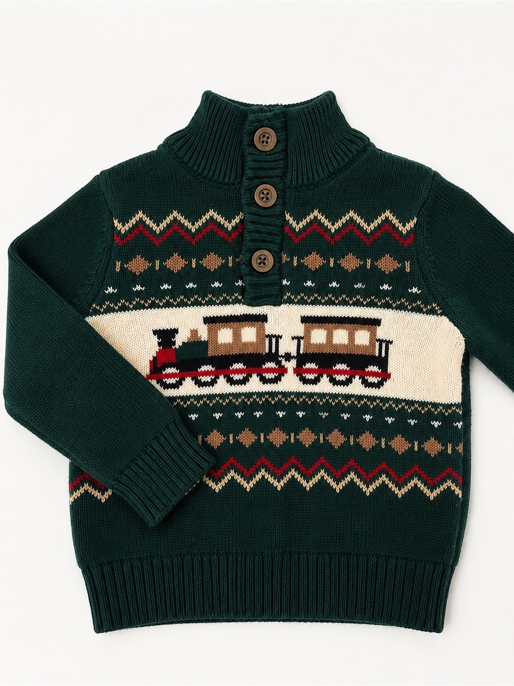 The Children's Place Dark Green Sweater with Red and Cream Accents